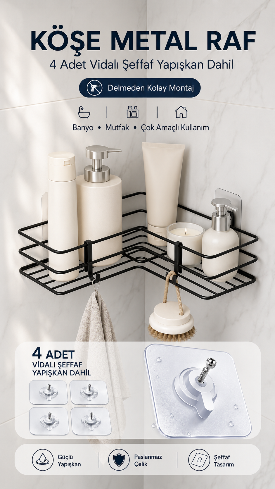 METAL BANYO MUTFAK KÖŞE RAF
